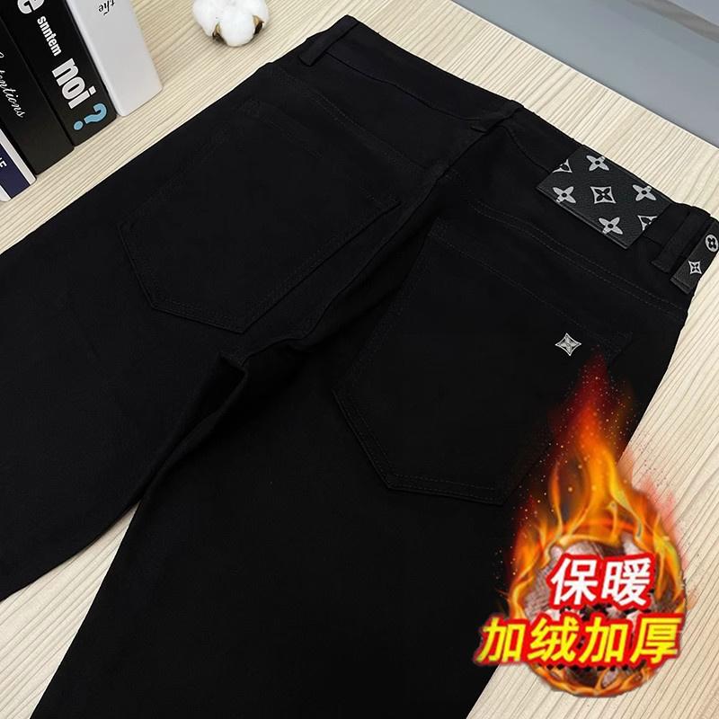 Autumn and Winter High-End Jeans Men's Trendy New Stretch Slim Fit Skinny Pants Casual Slimming Trousers Fleece-lined Thickened
