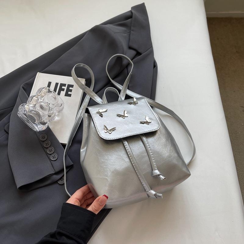 

College Style Butterfly Bag 2025 New Versatile Cute Korean Version Spice Girl College Student Daily Niche Backpack серебряный