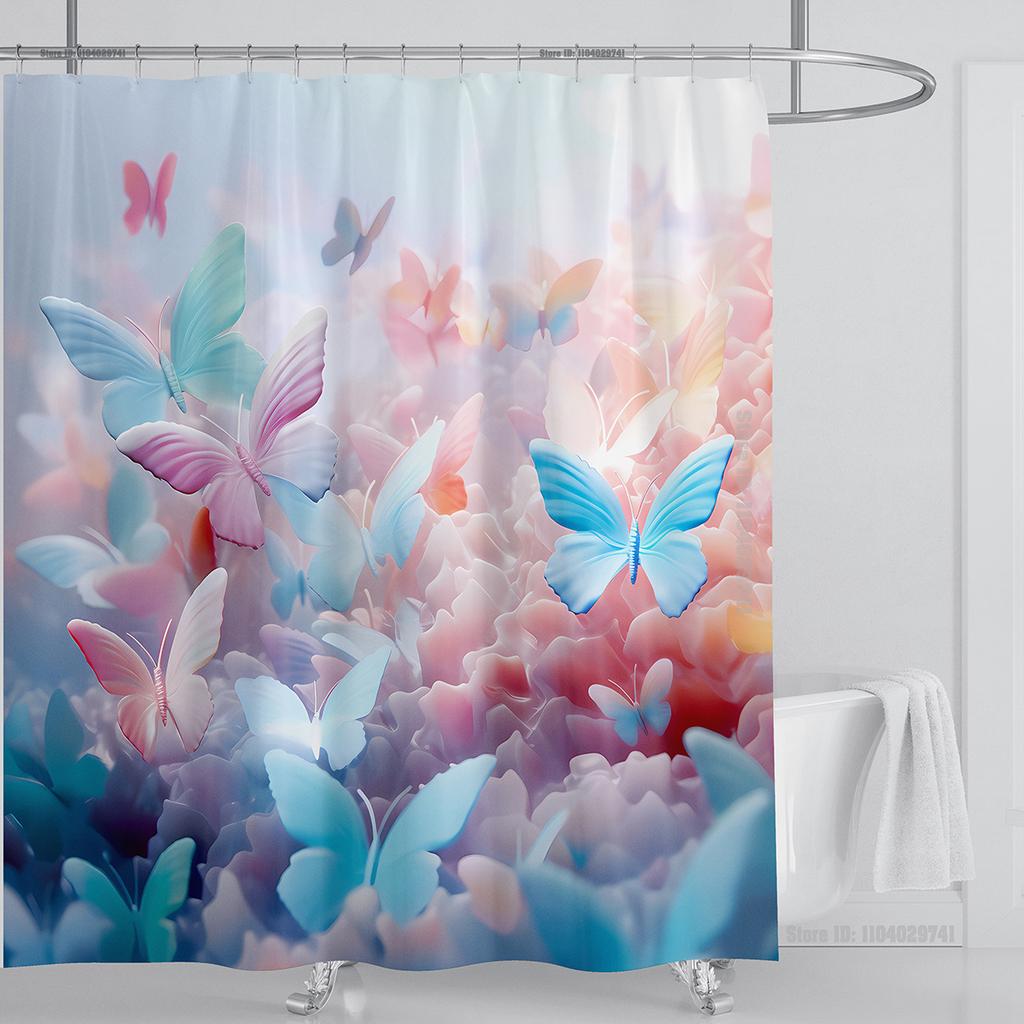3d Beautiful Butterfly Shower Curtain Waterproof Polyester Fabric 3D Printed Curtain Bathroom Decoration with Hooks