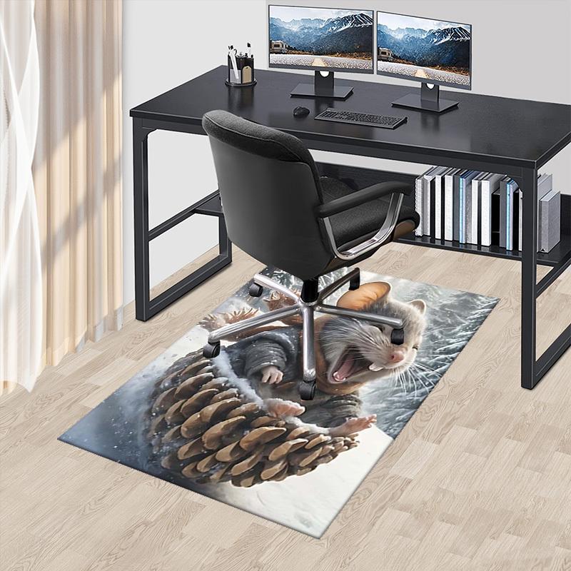 

1pc Anime Mouse on Pinecone Chair Mat - Winter Wonderland Office Rug for Desk, Anti-Slip Carpet for Home Decor, Suitable for All Seasons and Rooms.C01 60cm by 90cm