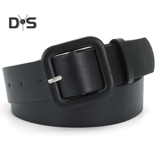 Women Belt Multi Holes Adjustable Length Square Buckle Faux Leather Waistband Jeans Dress Coats Candy Color Belt