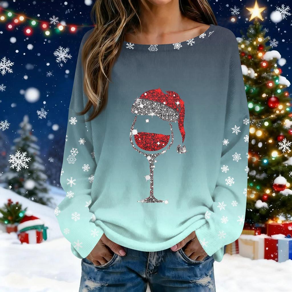 Vánoční mikiny pro ženy Pletený svetr Roztomilá košile Podzimní svetry s výstřihem