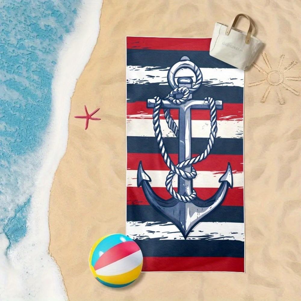 Nautical Anchor Striped Beach Towel Patterned Sunscreen And Windproof Suitable For Swimming Pool Camping Travel Blanket