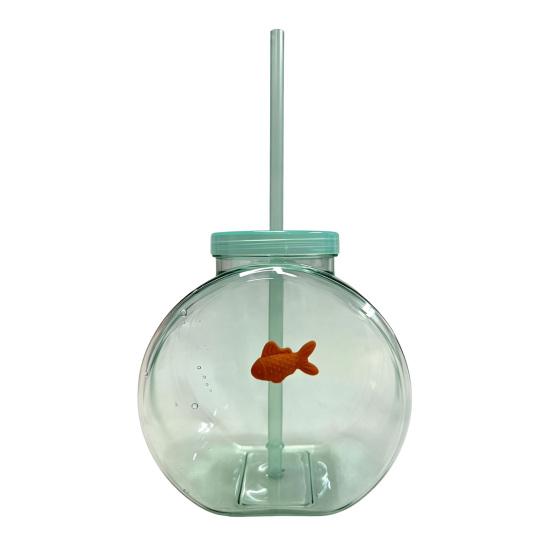 Fish Bowl Bottle with Straw, Plastic Fishbowl Tumblers with Lids, Unbreakable Ornament Cups for Drinks Summer Drink, Fashioned Table Goldfish Bowl