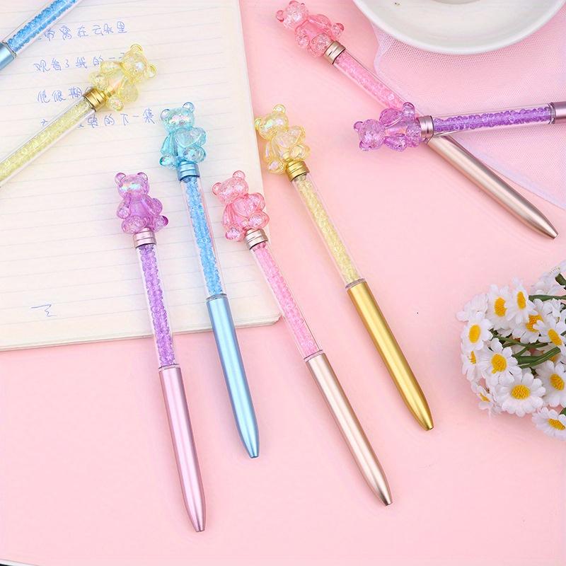 48Pcs/Box Laser Acrylic Love Bear Twisting Ballpoint Pen Black Writing Ink Cute Shining Diamond Pen School Stationery Wholesale