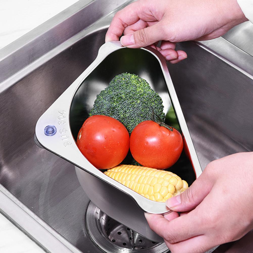 Stainless Steel Triangle Drain Basket Kitchen Sink Filter Shelf Fruit Vegetable Drainer Storage Rack Basket Bar with Suction Cup
