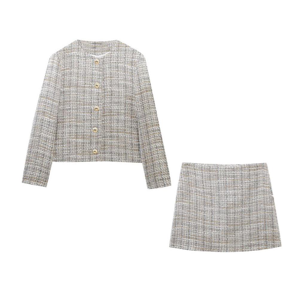 

Spring 2025 Slim Fit Women s Textured Coat & Skirt Pants Set L