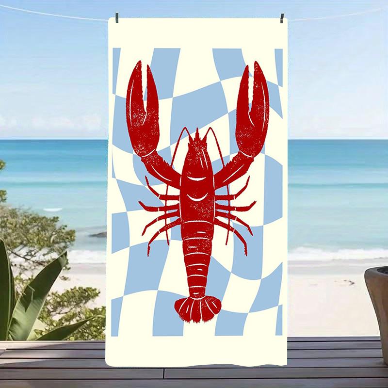 Cute Lobster Print Microfiber Beach Towel Marine Animal Bath Towel Aesthetic Coastal Style Swim Blanket For Beach Travel