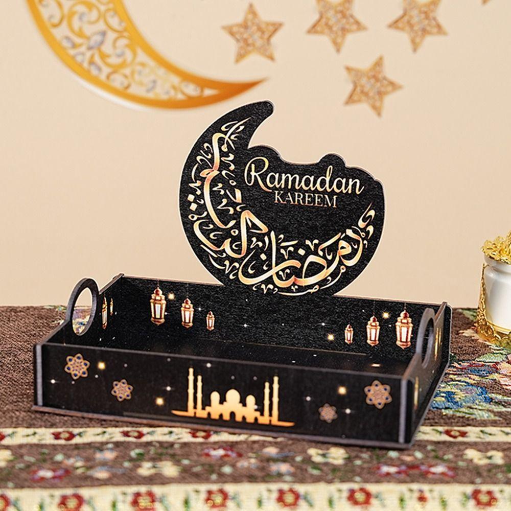 Detachable Ramadan Wooden Tray Star Moon Middle Dessert Container Fruit Tray  Islamic Muslim Party