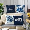 Vikama Blue Floral Cushion Cover Watercolor Rose Print Aesthetic Sofa Pillow Cover Living Room Car Cozy Home Decor