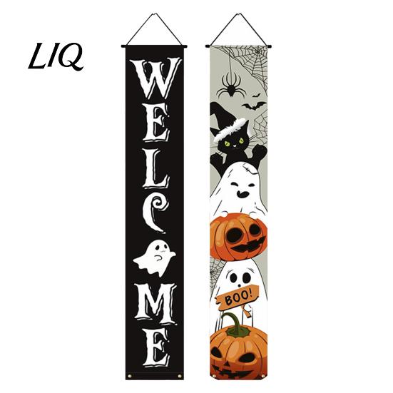 Festive Home Decor Halloween Porch Sign Banner, Pumpkin Ghost Party Awning Hanging Wall Decorative Holiday Banner Door Decoration, Front Wreath