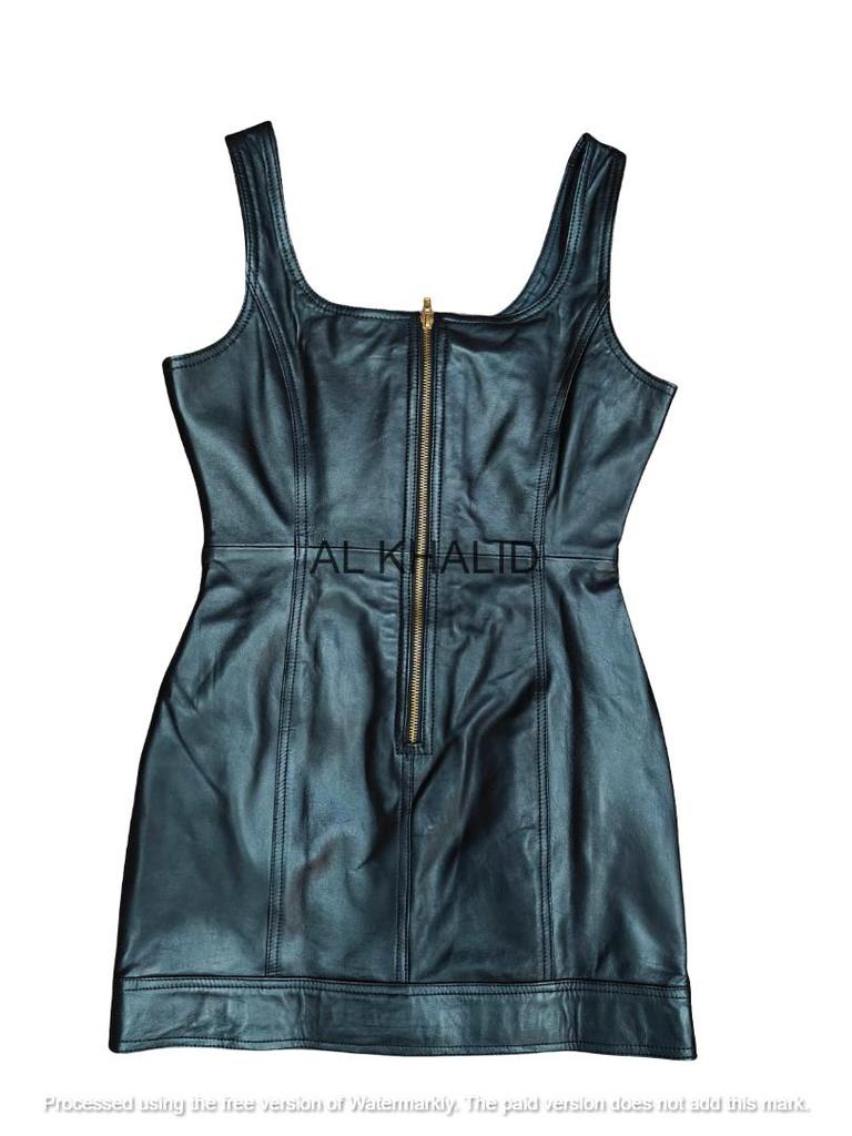 Stylish Party Casual Women's Black Genuine Lambskin Leather Dress Mini Handmade