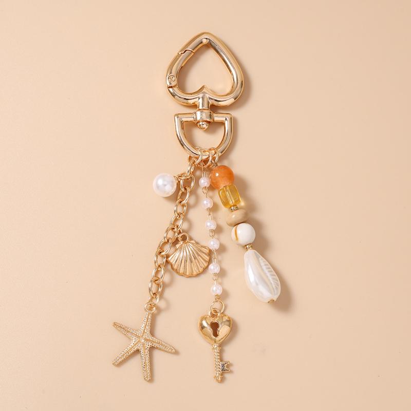 New Handmade Beaded Pearl Keychain Shell Love Heart Key Ring Pendants For Women Girls Handbag Decor Diy Key Chain Jewelry Gift