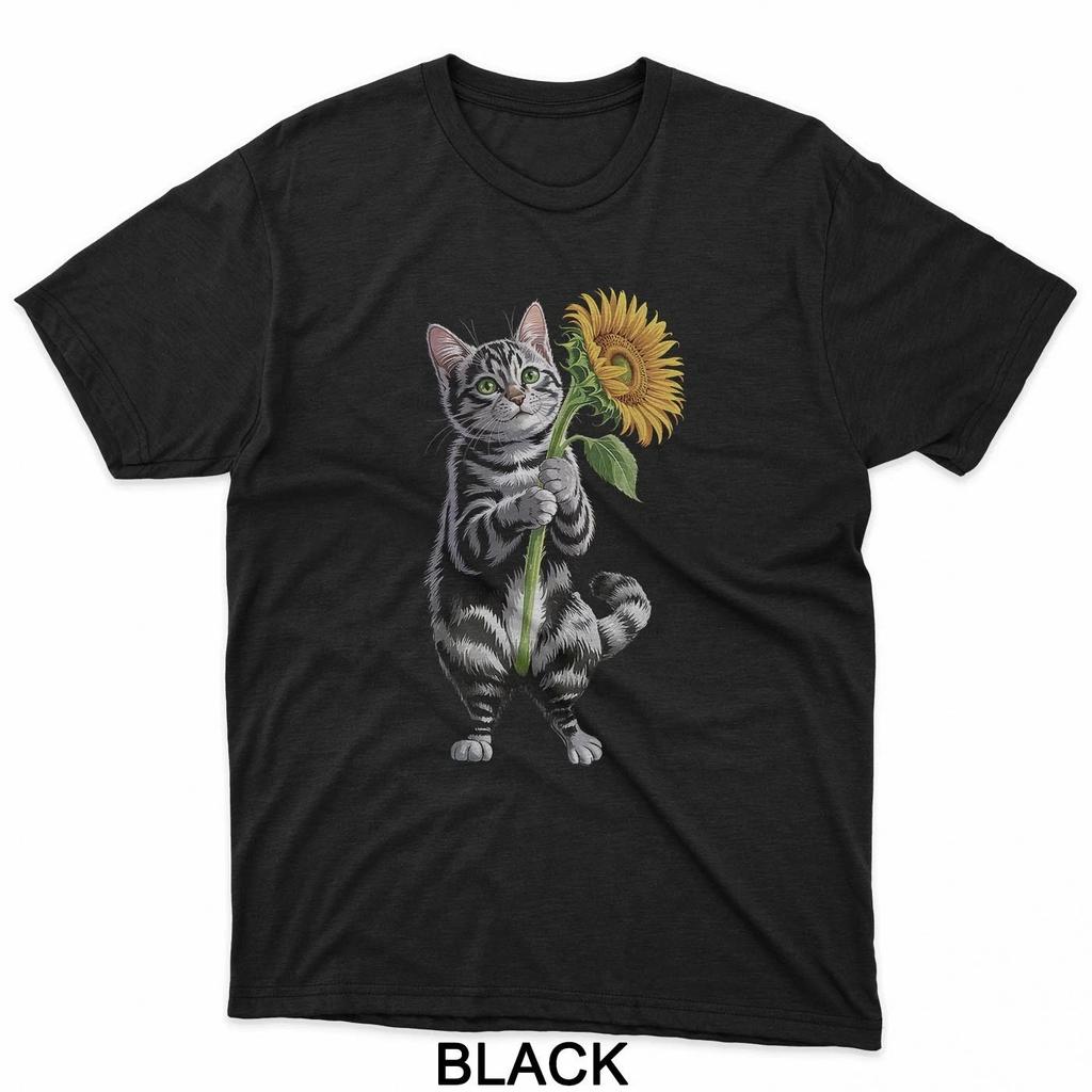 Cats Lover Cute Cat Holding Sunflower T-Shirt