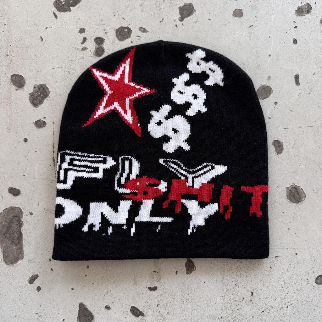 Fashion Knit Hat With Star And Letter Embroidery Design For Seasons Cold