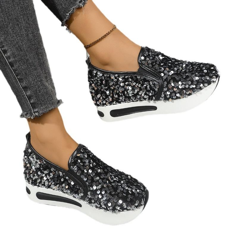 Women's Lace Sequin Slip-On Sneakers, Breathable Mesh Sneakers, Casual Sporty Shoes