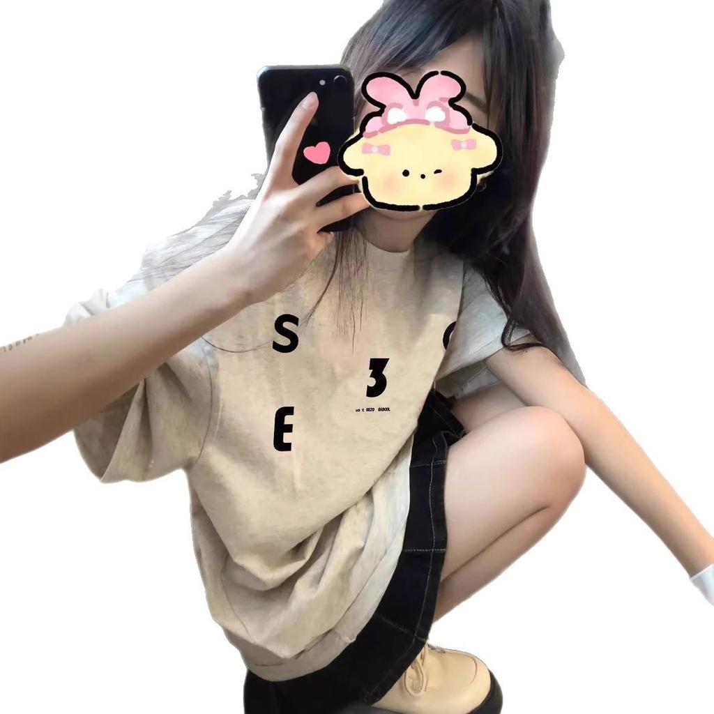 American retro short-sleeved t-shirt women's spring summer new lazy wind half-sleeved cotton t-shirt large size loose top tide