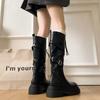 Belt Buckle But Knee Boots Women's 2025 Autumn and Winter British Style Thin Maillard Thick-soled High Knight Boots