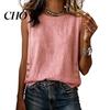 Comfortable Office Wear Tops Summer for Women, Round Neck Sleeveless Pullover Tops, Pure Color Stretchy Versatile Casual Regular Fit Vest Work