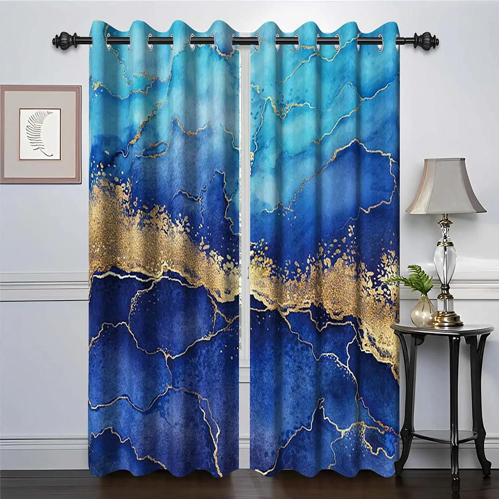 Black Texture Marble Window Curtains for Living Room Luxury Bedroom Art Fluid Black Golden Window Blinds Cortinas 2panels Drapes
