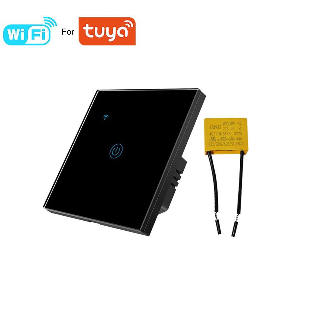 

For Tuya-Compatible 1-Gang WiFi Wall Light Switch EU 86 Type Tempered Glass Panel Real-Time and Multi-Language App Support чёрный