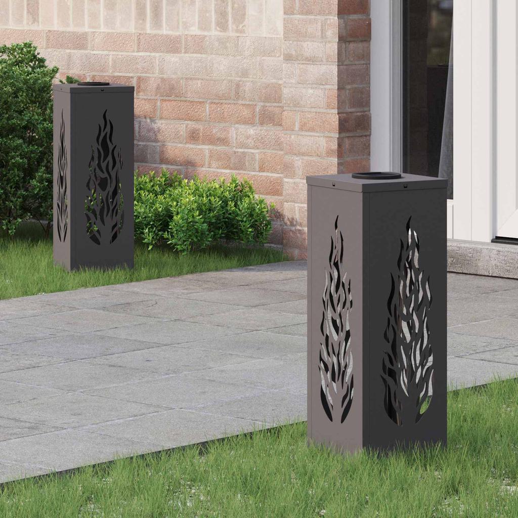 Solar LED Path Light 2 Pcs Black Cold Rolled Steel