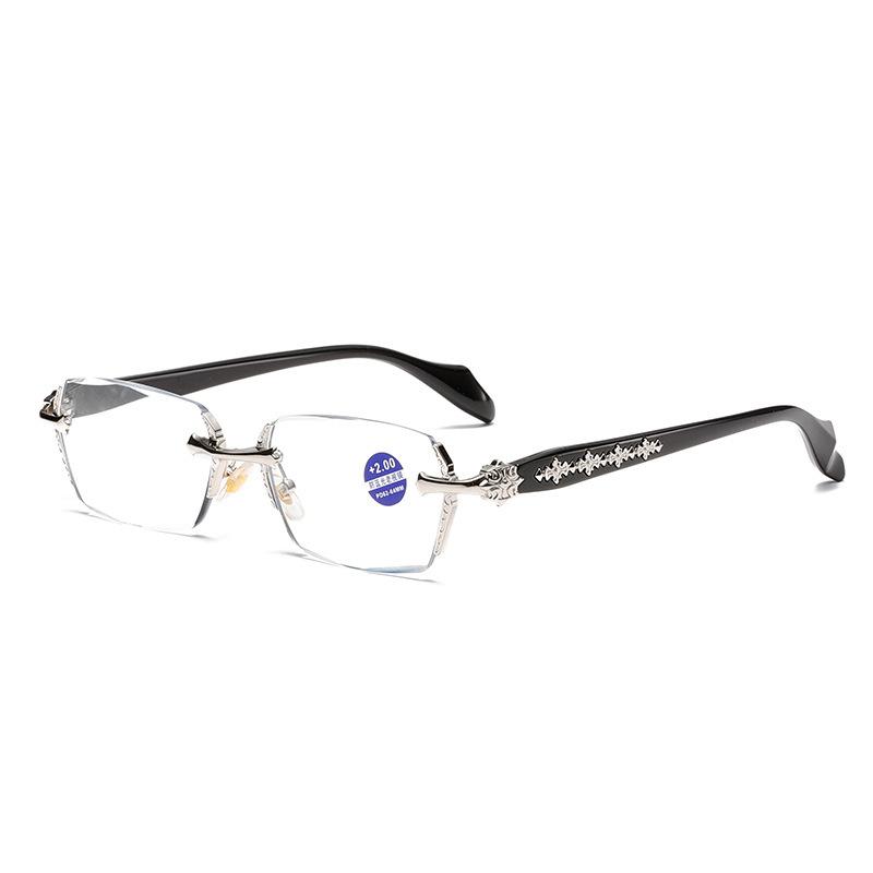High definition rimless diamond trimmed anti-blue reading glasses men's casual photosensitive discoloration reading glasses women's trend