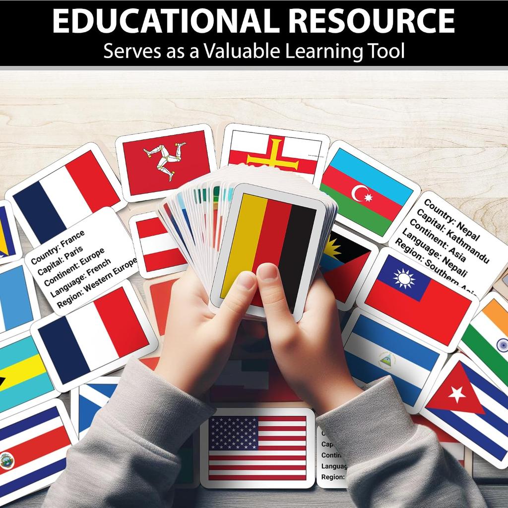 World Flags Flashcards 64 Country Flags Capitals Languages & Continents Gloss Laminated Students Geography Flash Cards