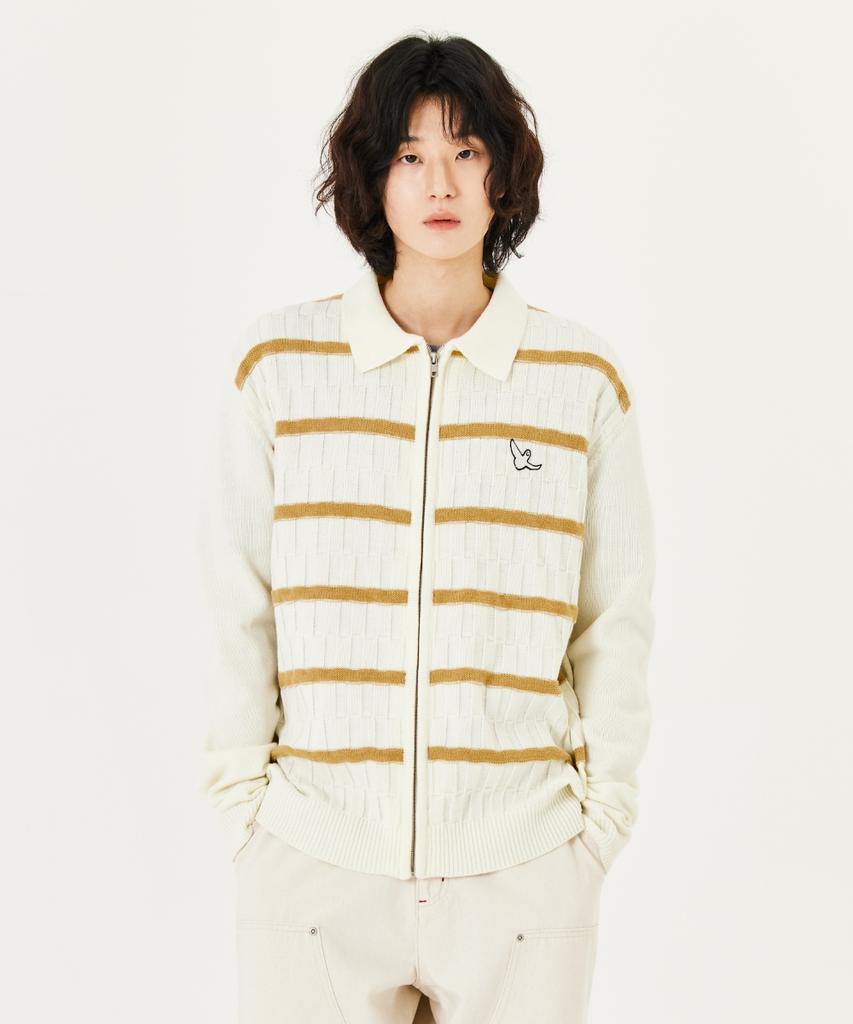 Mark Gonzales Angel Stripe Polo Knit Cardigan - Ivory