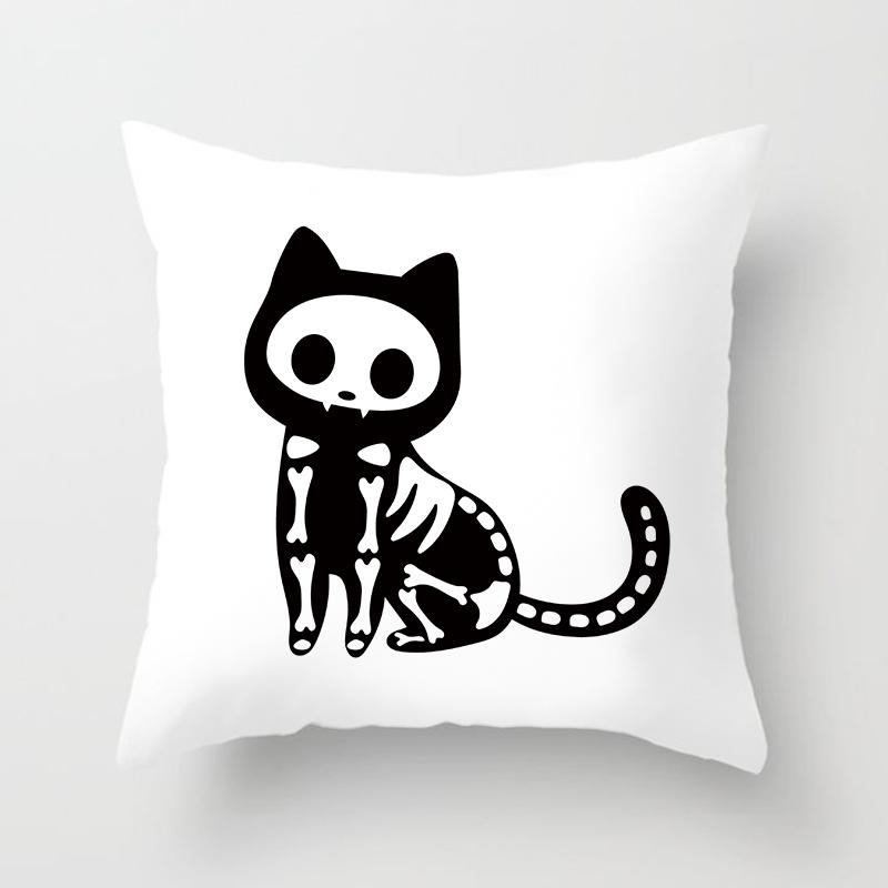 Skull Cat Black Home Decor Cushion Cover Naughty Sofa Car Decoration 45x45cm Pillowcase Square Polyester