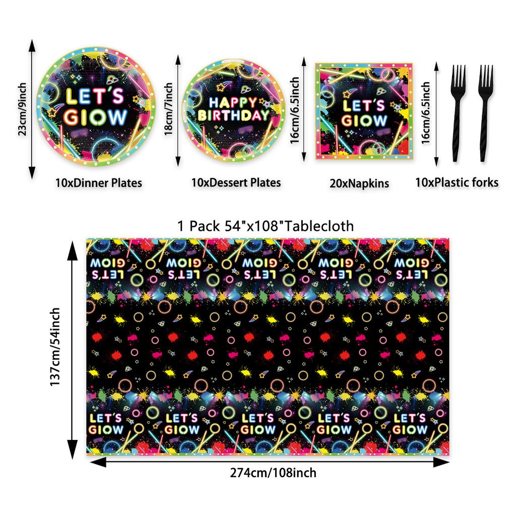 New Neon Theme Party Supplies Birthday Decoration Party Venue Layout Props Birthday Flag Spiral Tablecloth