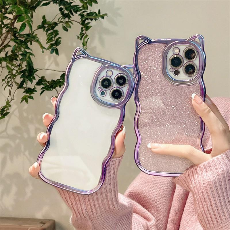 Premium Electroplated Cat Ear Anti-Drop Phone Case for iPhone 17 Pro Max, Compatible with iPhone 14-16