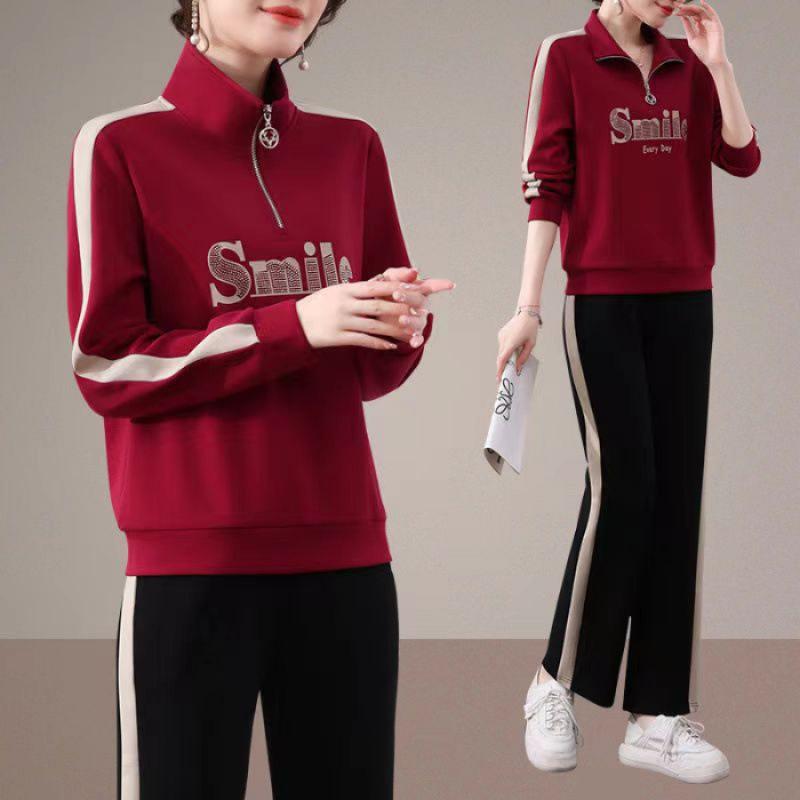 Chinesischer Stil Faltenreduzierend Lässig Mode Bedruckter Sportanzug Anzug Damen Herbst und Winter Zweiteiliges Set