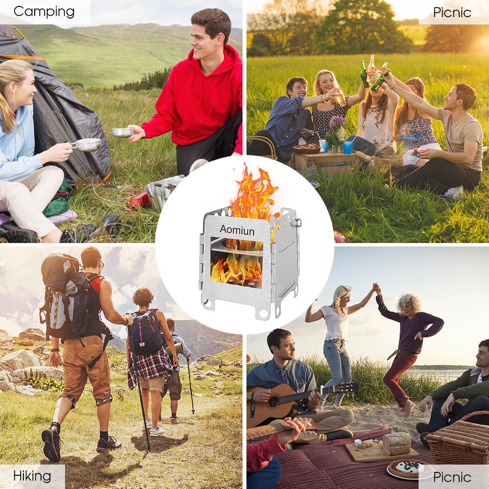 Přenosný kempingový vařič z nerezové oceli Lehký skládací vařič na dřevo Kapesní vařič Outdoor Camping