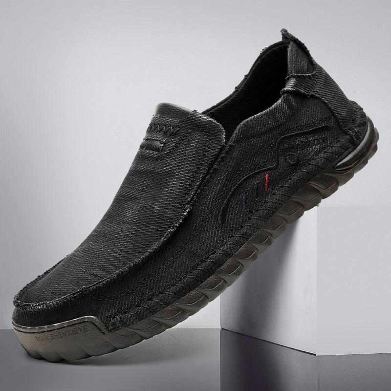 

Большие размеры, повседневные, сшитые вручную, мужские сетчатые дышащие кроссовки для ходьбы из говяжьих сухожилий, импортные ленивые туфли с одной педалью 38 чёрный