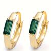 Single Baguette Cut Green Cubic Zirconia Tiny Hoop Earrings Silver Tone Four Prong Setting Minimalist Ladies Casual Accessories