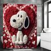 Valentine's Day Cute Puppy Red and White Rose Shower Curtain, Bathroom Decorative Shower Curtain, Waterproof Shower Curtain with
