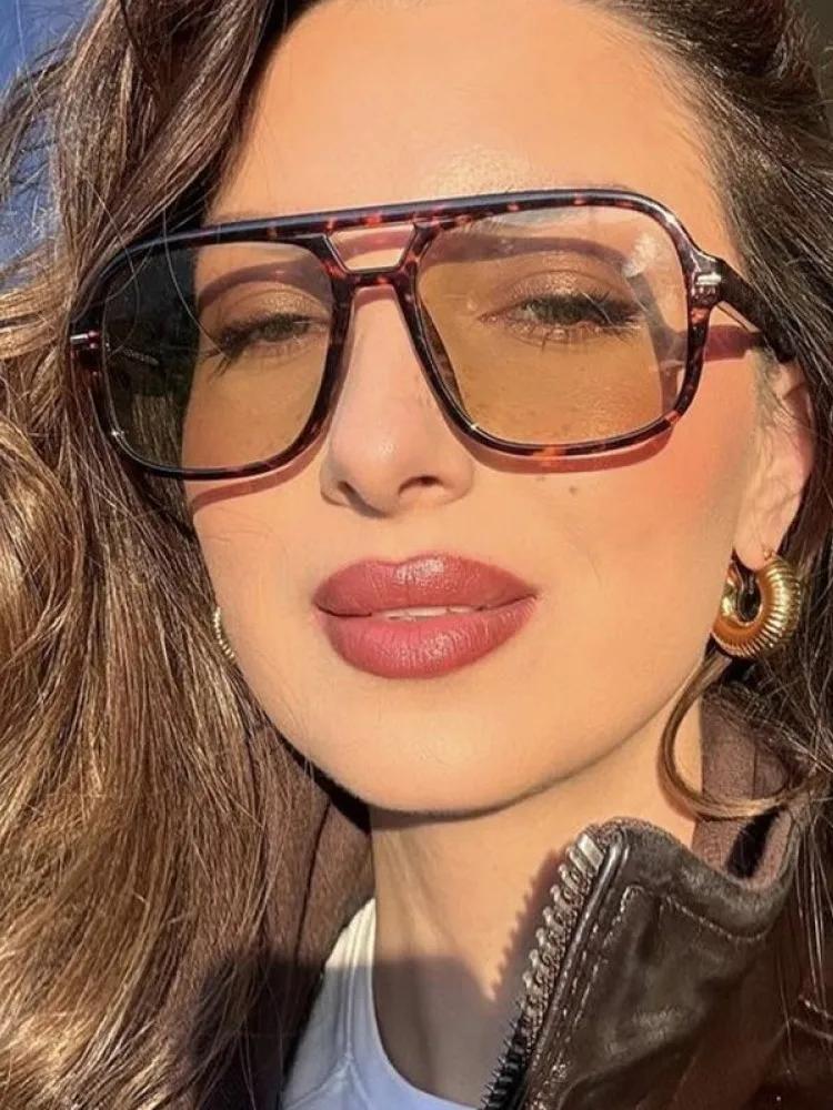 Fashion Double Beam Rivet Square Sunglasses Women Luxury  Designer Retro Rectangle Sun Glass Vintage Eyewear Shadow Female