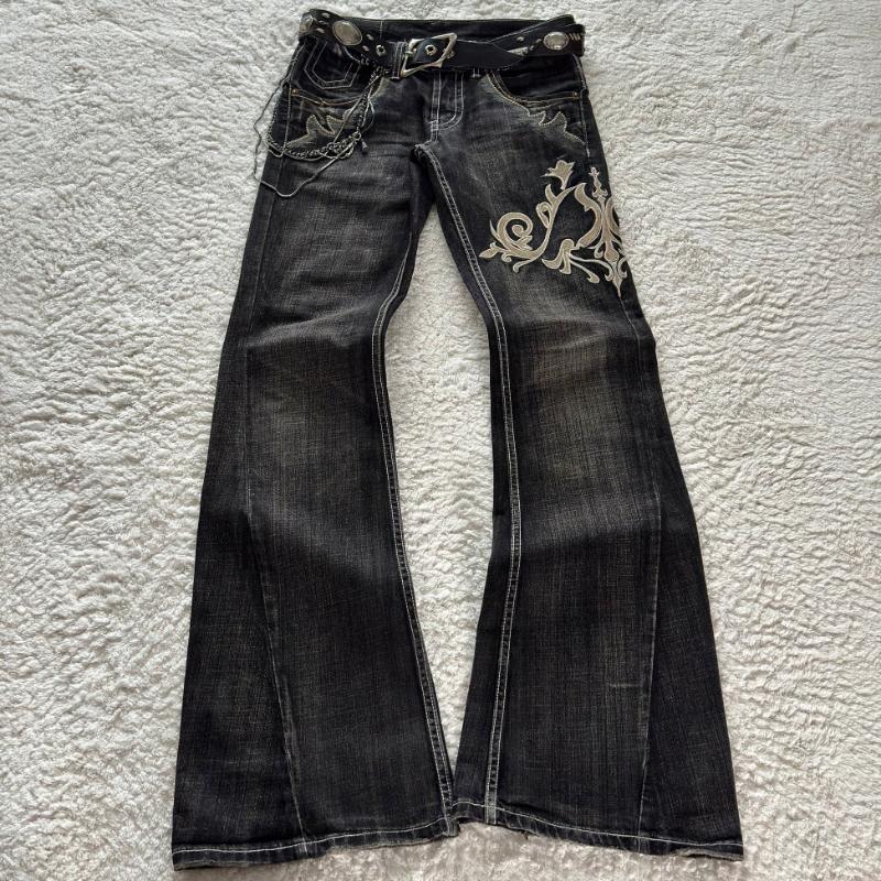 Vintage Vyšívané Patchwork Dámské Zvonové Džíny Y2k Harajuku Široké Nohavice Americký Styl Džínové Kalhoty Vaky Punk Streetwear