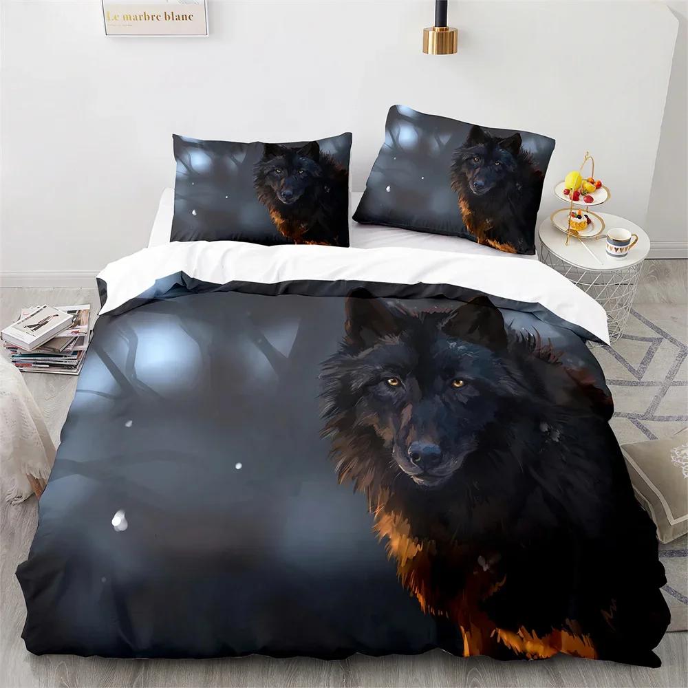 Wolf Duvet Cover King Queen Size Black White Wild Animal Bedding Set for Kids Teens Adults Wildlife Soft Polyester Quilt Cover