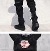 Men's Slim Fit Chinese Style Work Pants with Zipper and Ribbon Detail