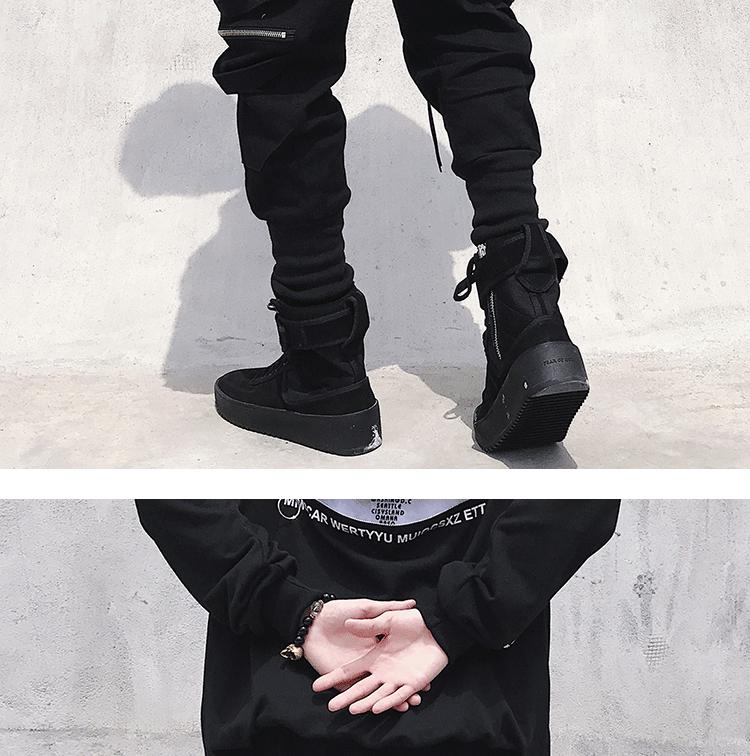 Men's Slim Fit Chinese Style Work Pants with Zipper and Ribbon Detail