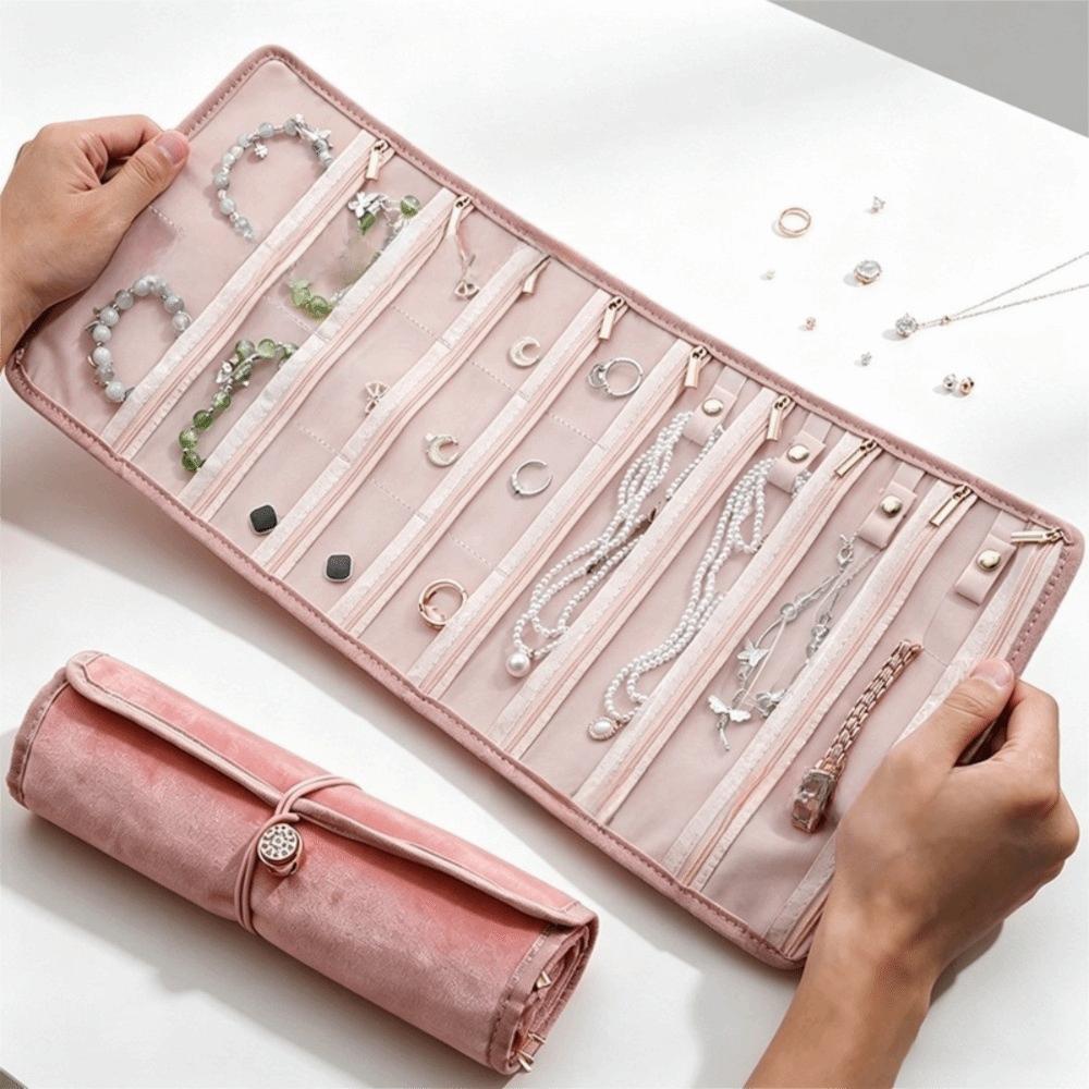 Sac de rangement pliable pour bijoux Pochette rouleau portable pour bijoux Colliers Boucles d'oreilles Bagues Bracelets