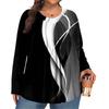 Women's Plus Size Fashion  Printed Casual Pleated Round Neck Long Sleeve Top