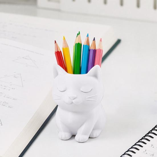 Cat Pen Holder, Cute Kitty Desk Organizer for Stationery Storage, Large Capacity Pencil Stand for Office Home, Creative Storage Box Gift