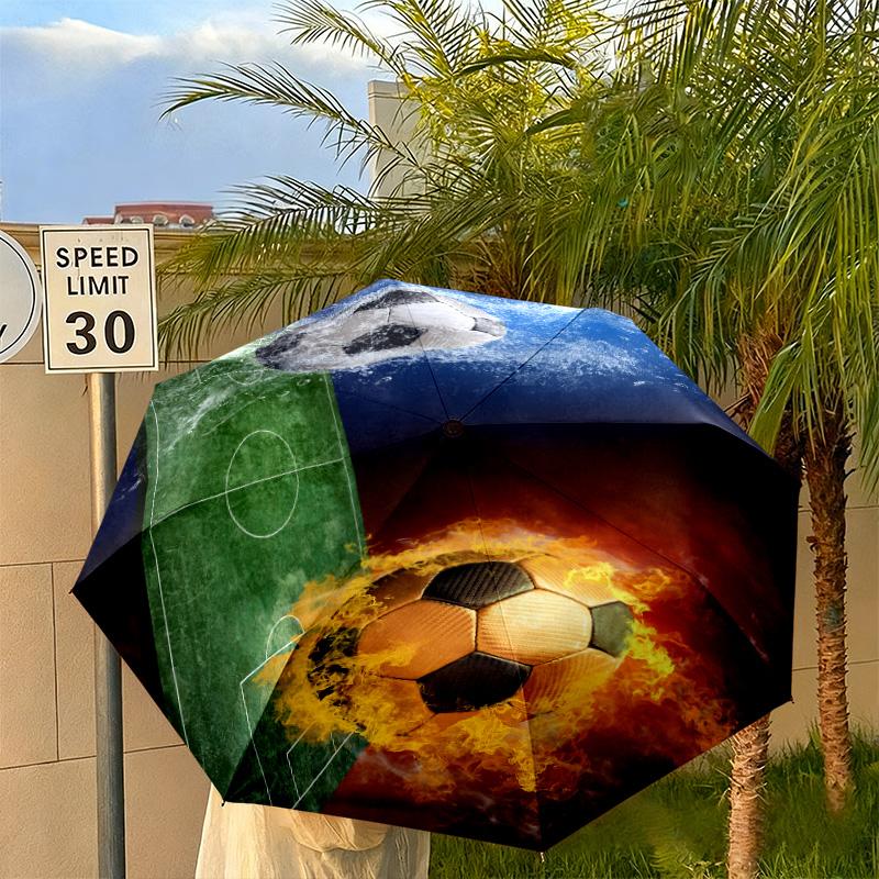 1PC Soccer Ball Flames Water Automatic Umbrella - Suitable Travel Outdoor Portable Umbrella Birthday Gift Daily Essentials