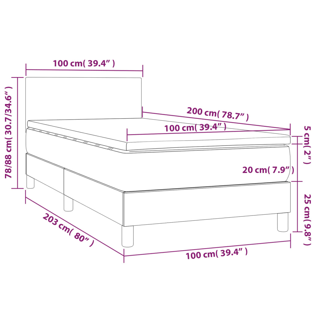 Vidaxl Continental Bed With Mattress, Dark Grey Velvet, 100X200Cm