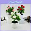 Artificial Seven Rose Desktop Plant With Miniature Greenery For Wedding Decor