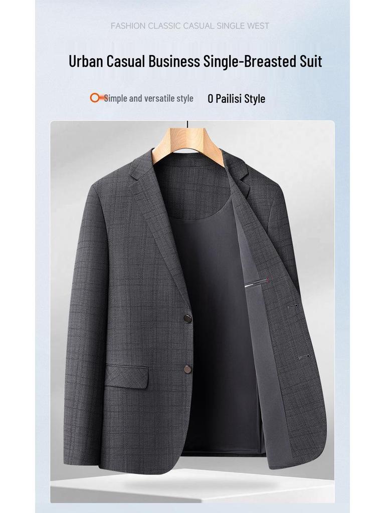 Herren Slim Fit bügelfreier karierter Blazer im koreanischen Stil - Business Casual Frühlingsjacke