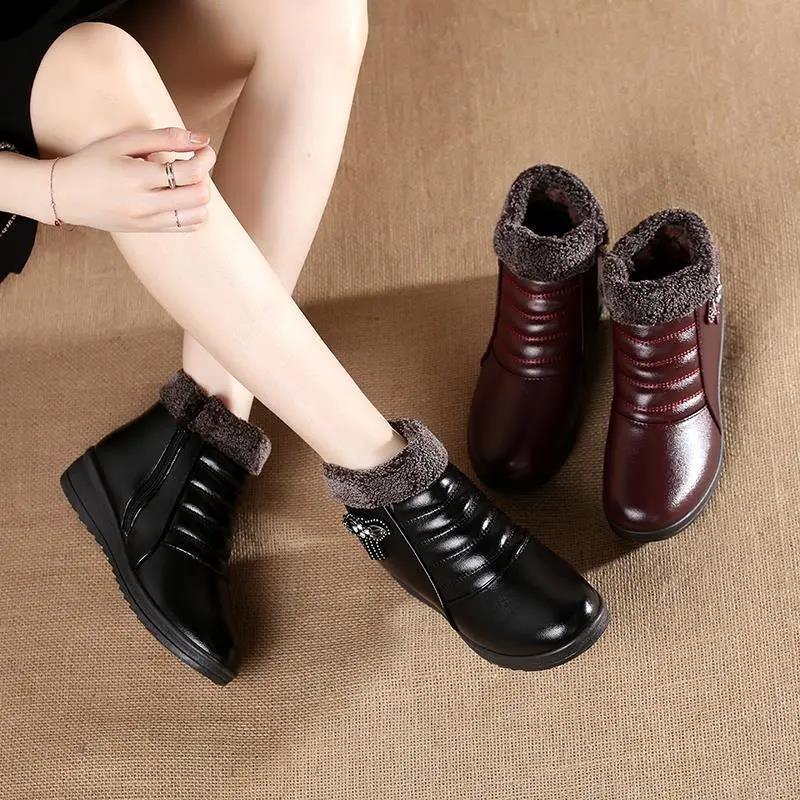 MAITA Stivali in pile peluche Stivali invernali caldi corti in cotone Scarpe da madre con piattaforma antiscivolo impermeabili